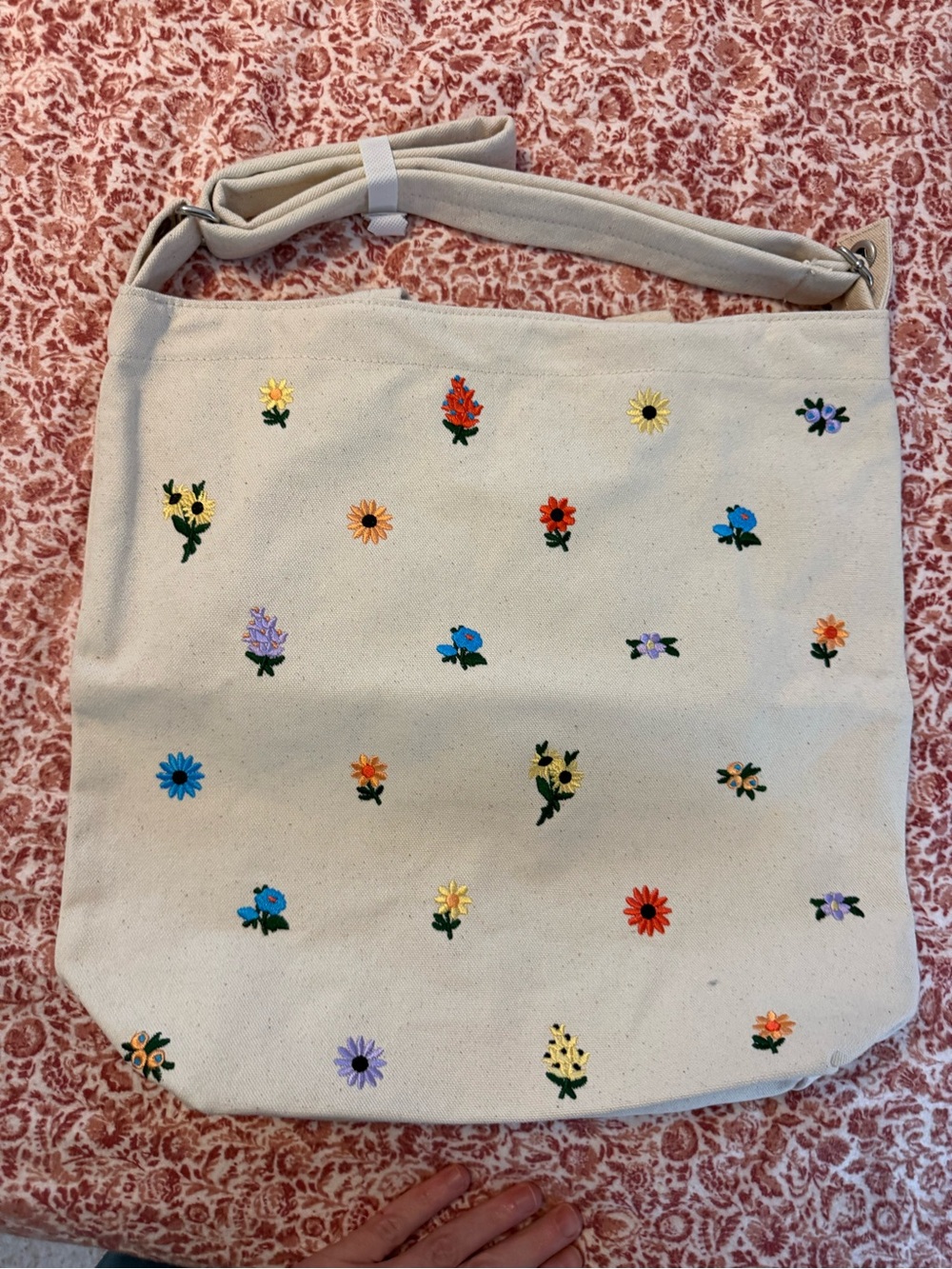 BAGGU Duck Tote with Multicolor Floral Embroidery